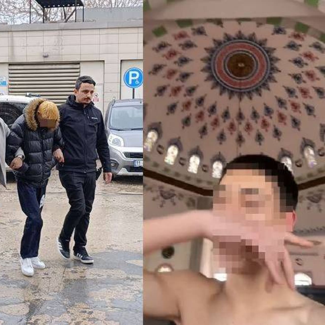 Camide yarı çıplak video çekti