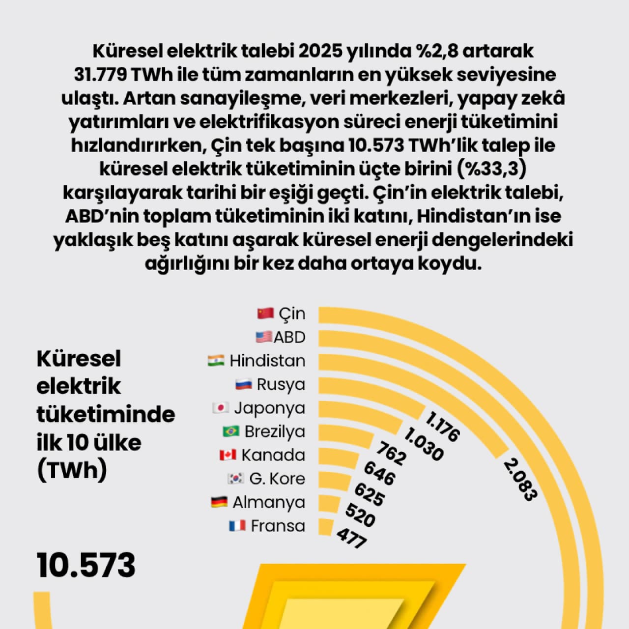 Elektriğin üçte birini Çin tüketti