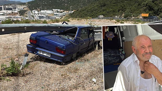Bariyere çarptı, üst tavanı tamamen ezildi: Hurdaya dönen otomobilden sağ çıktı!