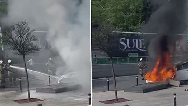 Şişli'de otomobil alev alev yandı: O anlar kamerada