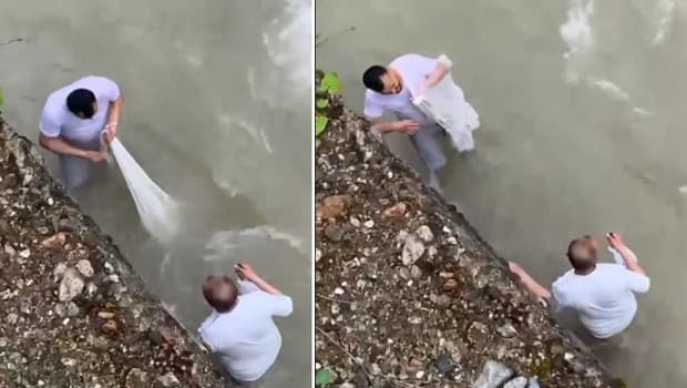 Giresun'da derede balık avlarken akıntıya kapılmışlardı! Son anları kamerada