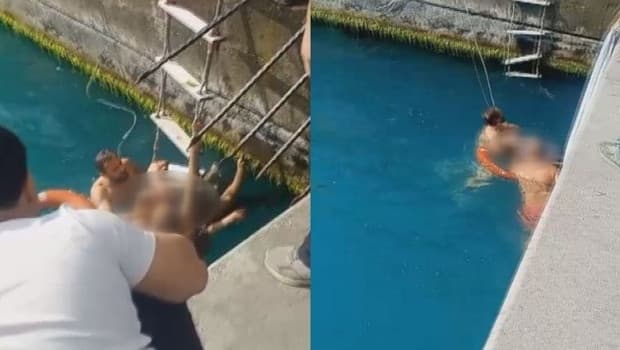 Denizde baygınlık geçirdi, kurtarılma anları kameraya böyle yansıdı