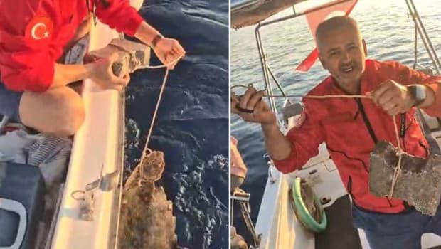 Böyle vicdansızlık görülmedi! Deniz kaplumbağasının ayağına kaldırım taşı bağlamışlar