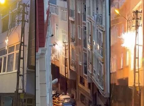Şişli’de elektrik direğinin patlama anı kamerada! Mahalle sokağa döküldü