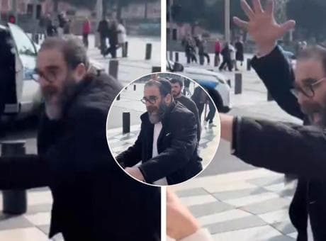 Önce üzerlerine yürüdü, tepki görünce 'mağdur' rolü yaptı! Yahudi adamdan Filistinli göstericilere sözlü taciz sonrası 'tiyatro'