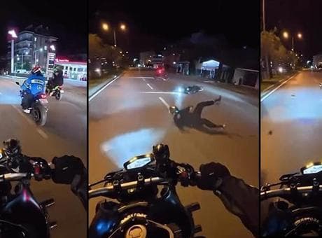 Yolda tek teker şovu faciaya dönüştü! Kask kamerası saniye saniye kaydetti
