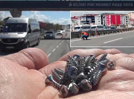 Yer: İstanbul! 4 kilometre boyunca yola saçıldı; onlarca aracın lastiği patladı