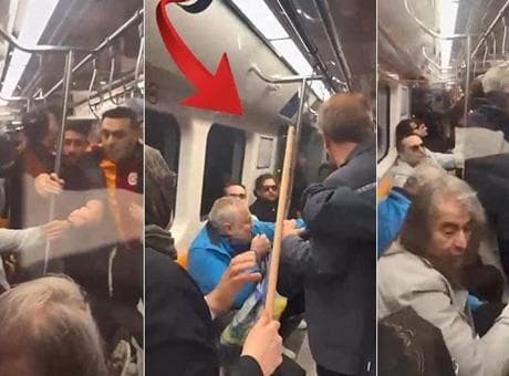 Şampiyonluk kutlamasında metro karıştı! Oklavalı kadın küfürlü, yumruklu kavganın ortasına daldı