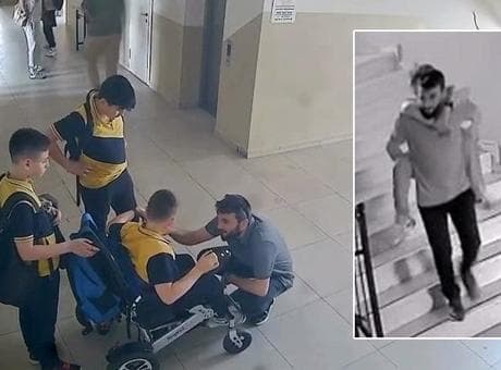 Yer: Bursa... Müdür yardımcısı bedensel engelli öğrencisini sırtında taşıdı