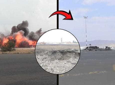 Suudi uçakları havalimanını vurdu! Yemen'den ilk görüntüler geldi