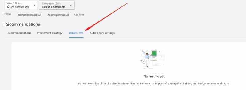 Google Ads, önerilerin etkisini göstermek için "Sonuçlar" sekmesini ekledi