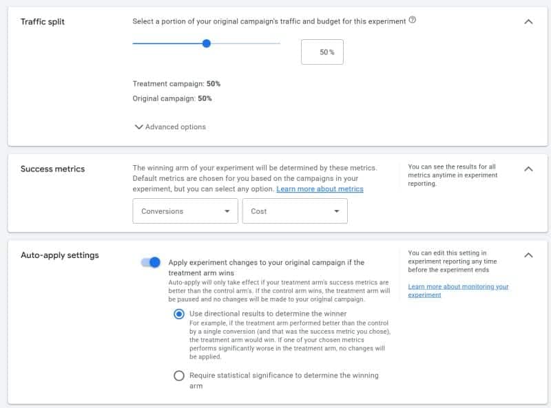Google Ads denemeleri artık sonuçları varsayılan olarak otomatik olarak uyguluyor