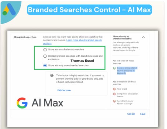 Google, AI Max kampanyalarında yeni markalı arama kontrollerini test ediyor gibi görünüyor