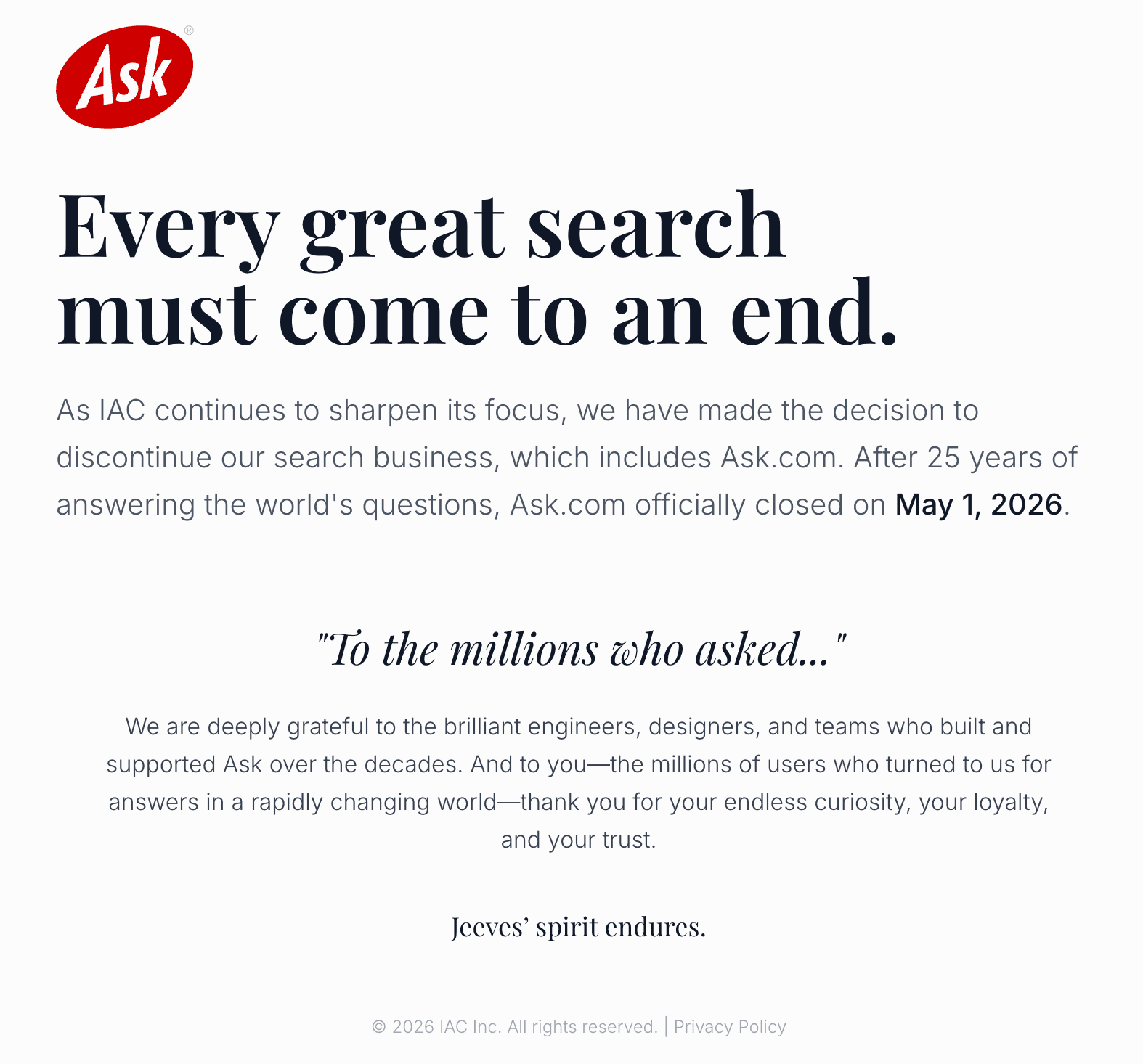 Ask.com 25 yıl sonra kapanıyor