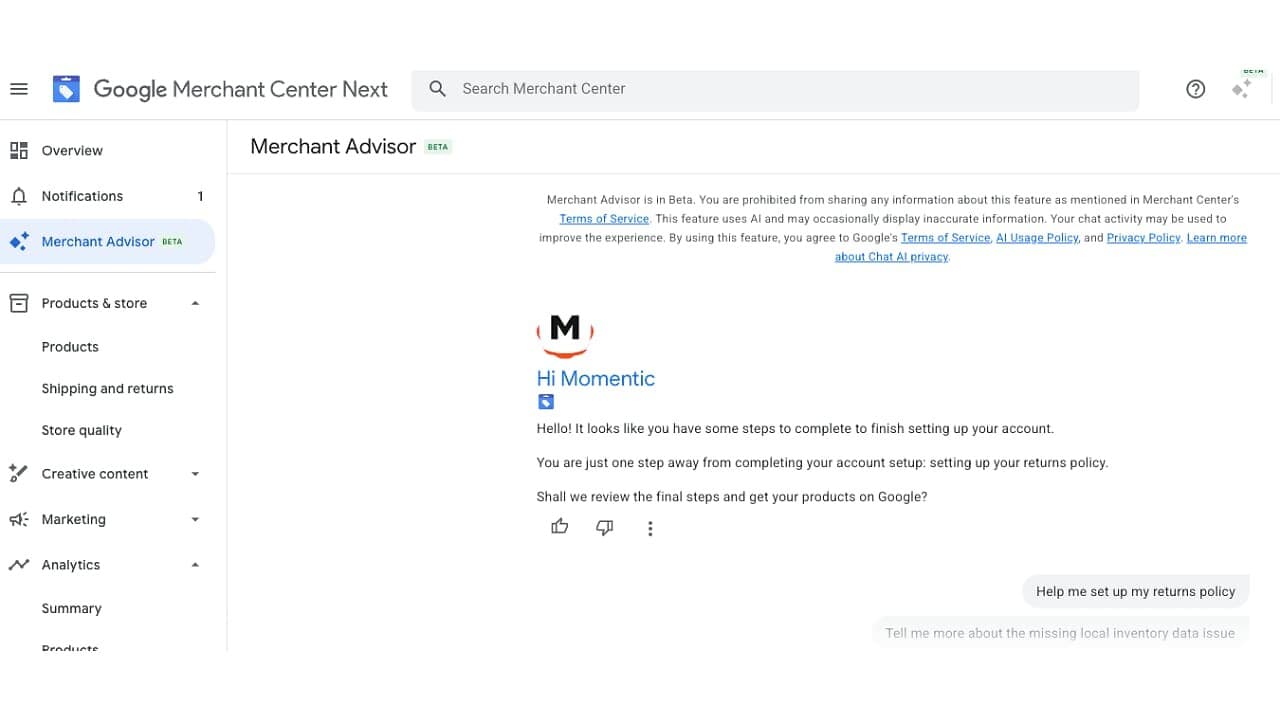 Google, Merchant Center'da Merchant Advisor'ı test ediyor