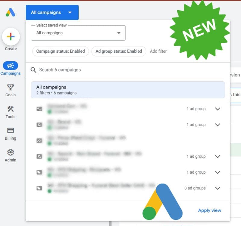 Google Ads, Tüm Kampanyalar seçicisini yeniden tasarladı