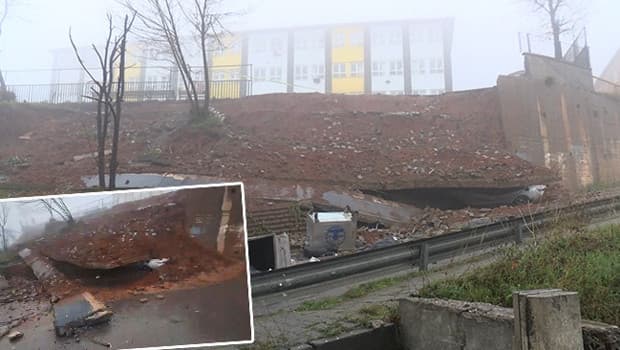 Maltepe’de ortaokulun istinat duvarı çöktü: Okul tatil edildi