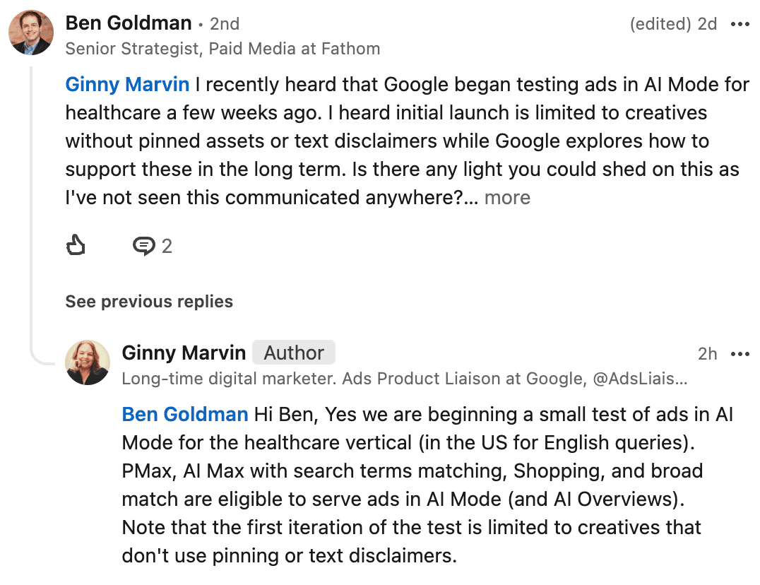 Google, AI Modunda sağlık hizmeti reklamlarını test etmeye başlıyor