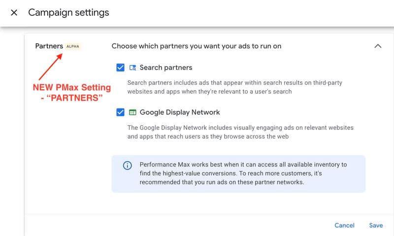 Google, Performance Max ağ kontrollerini yeni İş Ortakları (Alpha) ayarıyla test eder